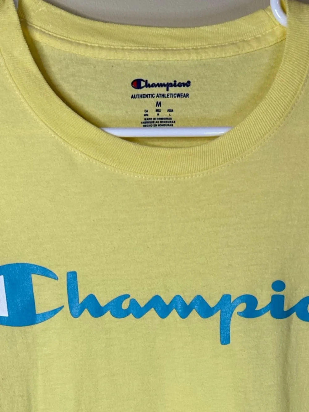 Vintage Champion Medium Short-Sleeve Tee in Yellow with Classic Blue Logo - Picture 3 of 3